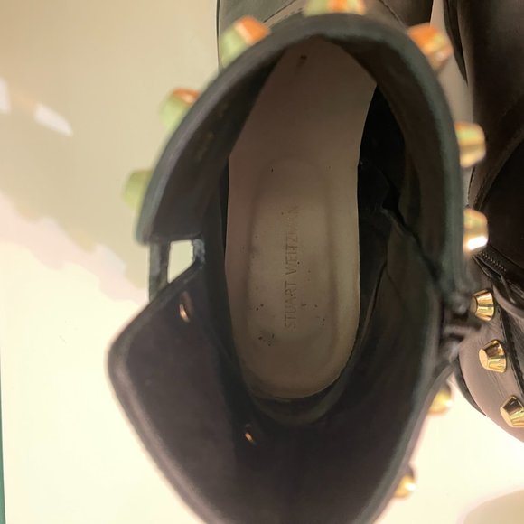 STUART WEITZMAN Black leather gold-tone metal studded Go West Ankle Boot Size 6 - Picture 9 of 12